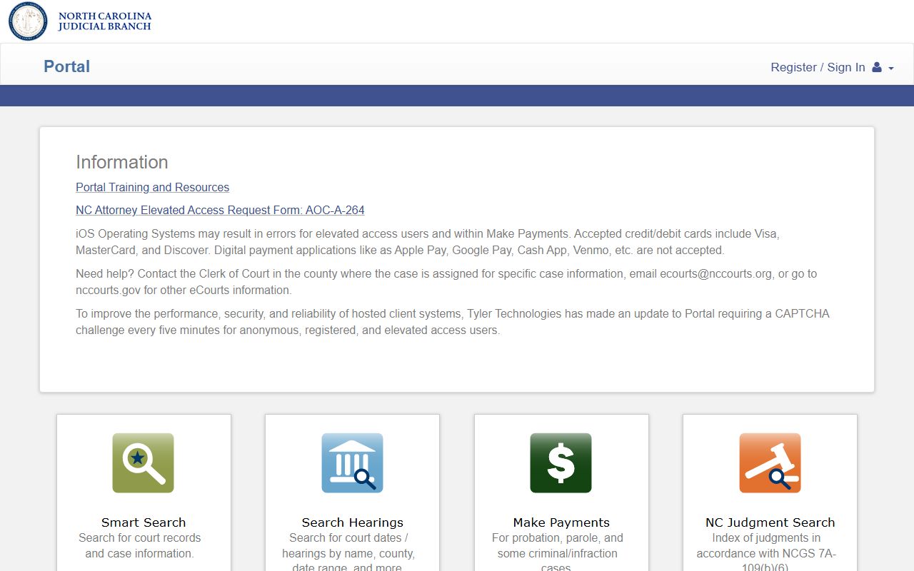 North Carolina eCourts Portal home used to search Mecklenburg County court records