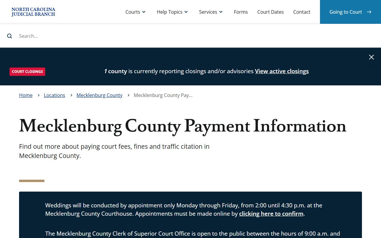 Mecklenburg County court payment information for the Clerk of Superior Court