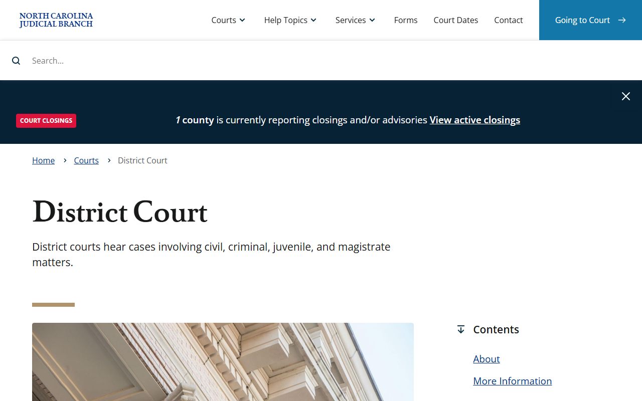 North Carolina District Court page for Mecklenburg County court dockets