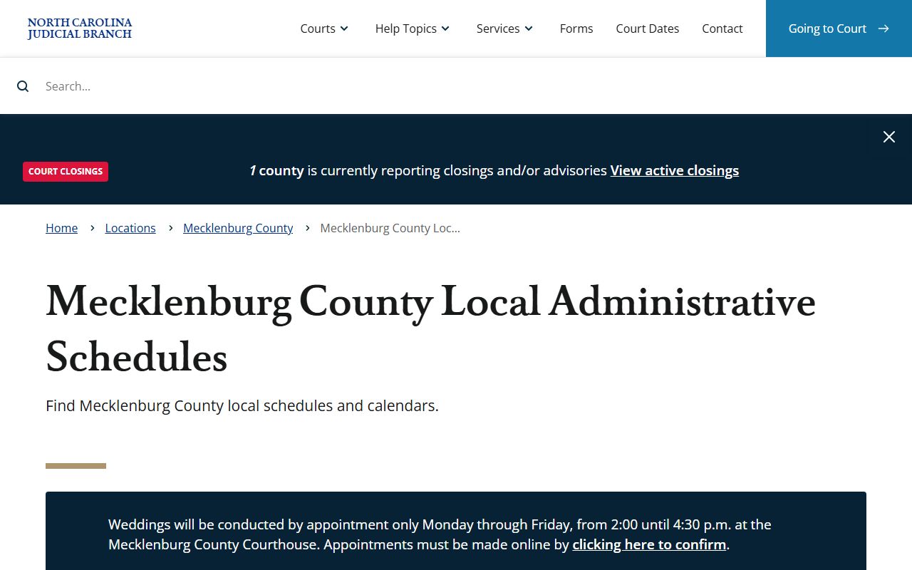 Mecklenburg County local administrative schedules for court dockets