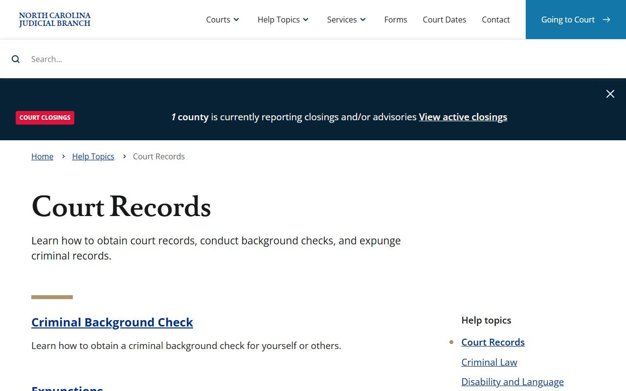 North Carolina court records help topic for Mecklenburg County court records