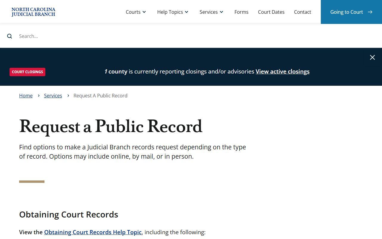 Judicial Branch public record request for Mecklenburg County court records