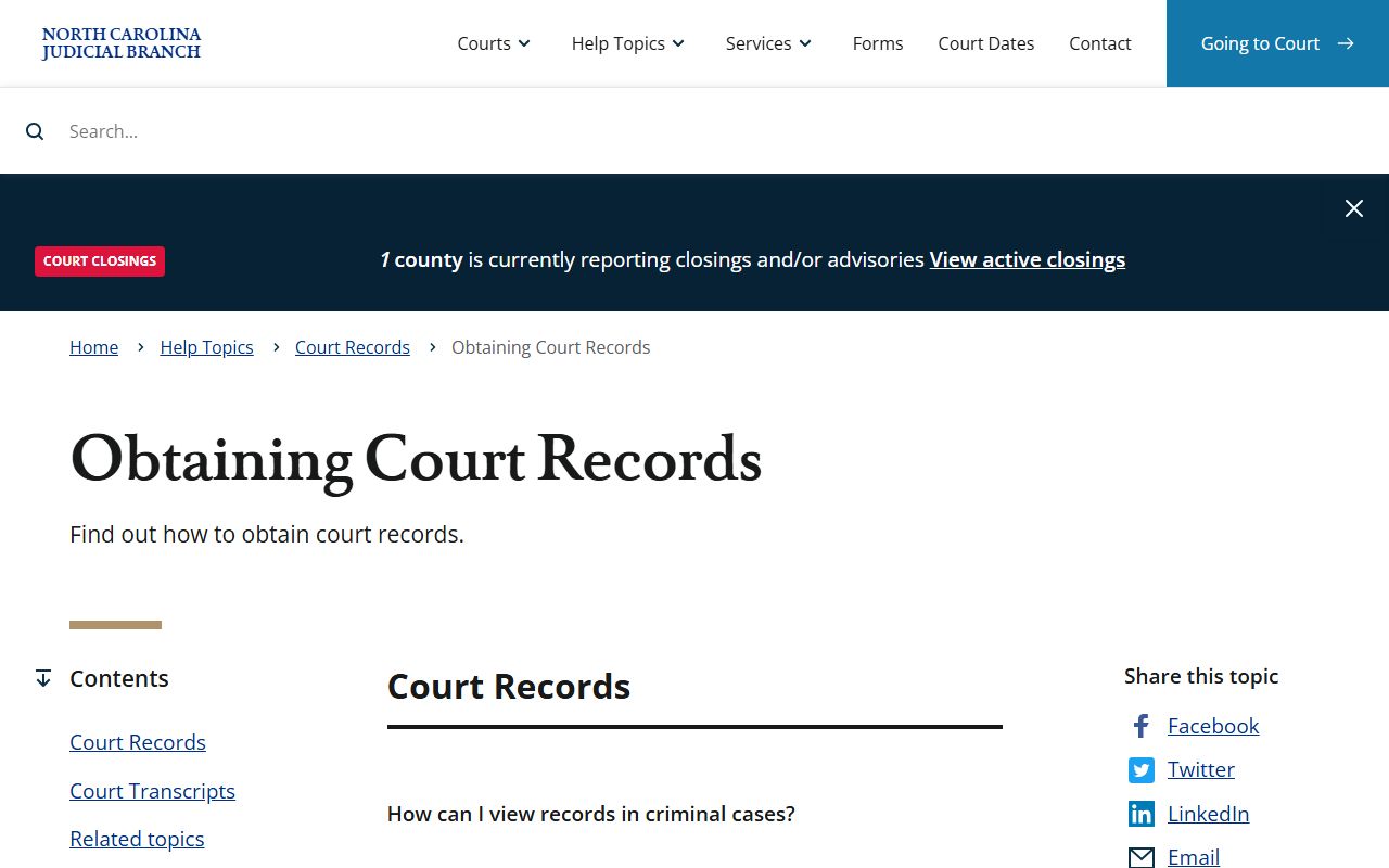 Guide to obtaining Mecklenburg County court records from the North Carolina Judicial Branch