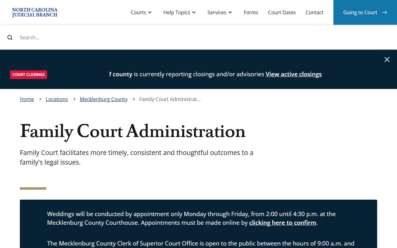 Mecklenburg County Family Court administration page for District Court