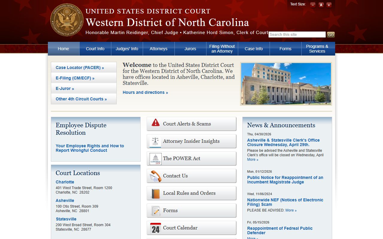 U.S. District Court for the Western District of North Carolina serving Mecklenburg County