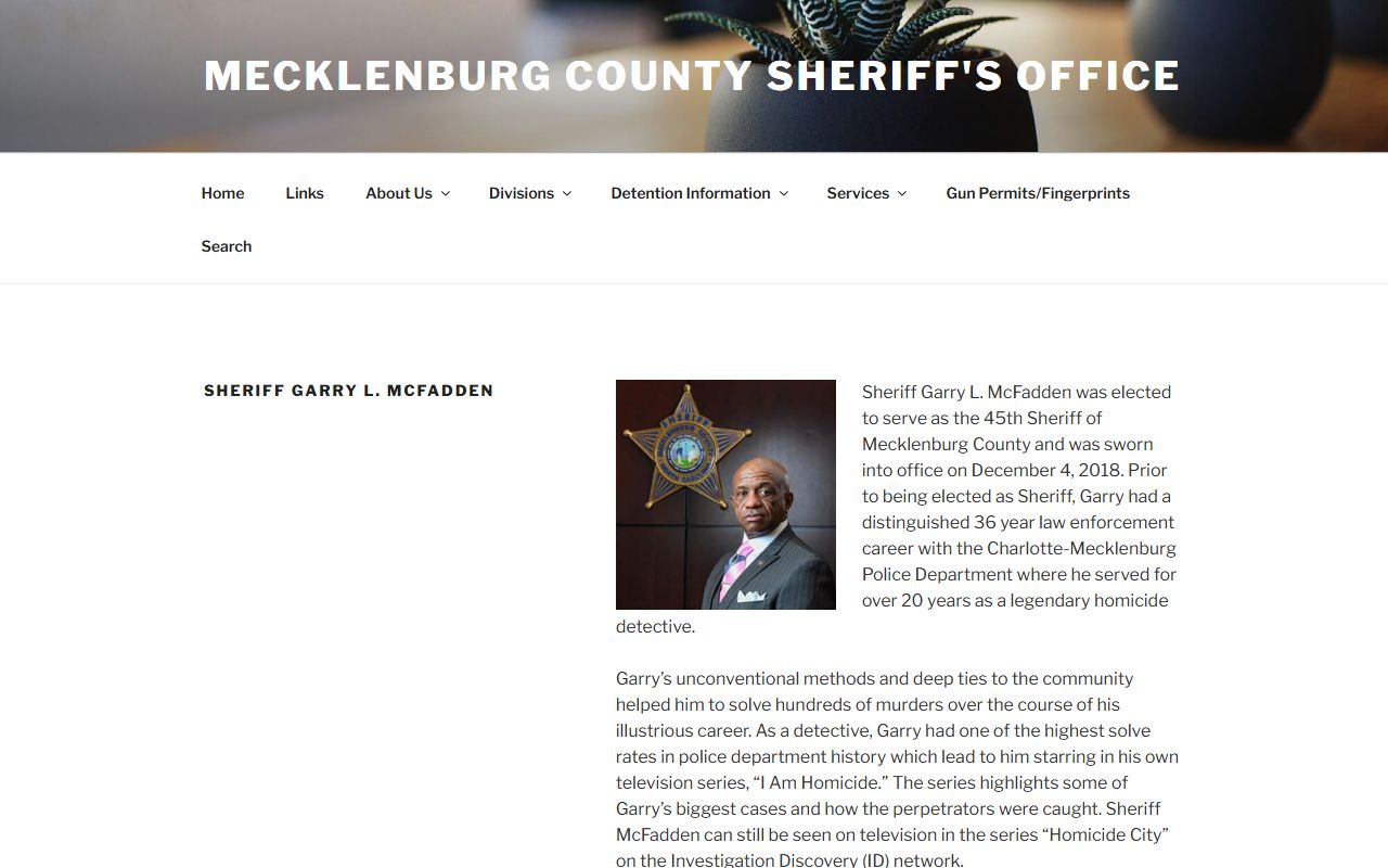 Mecklenburg County Sheriff page linking the jail population report