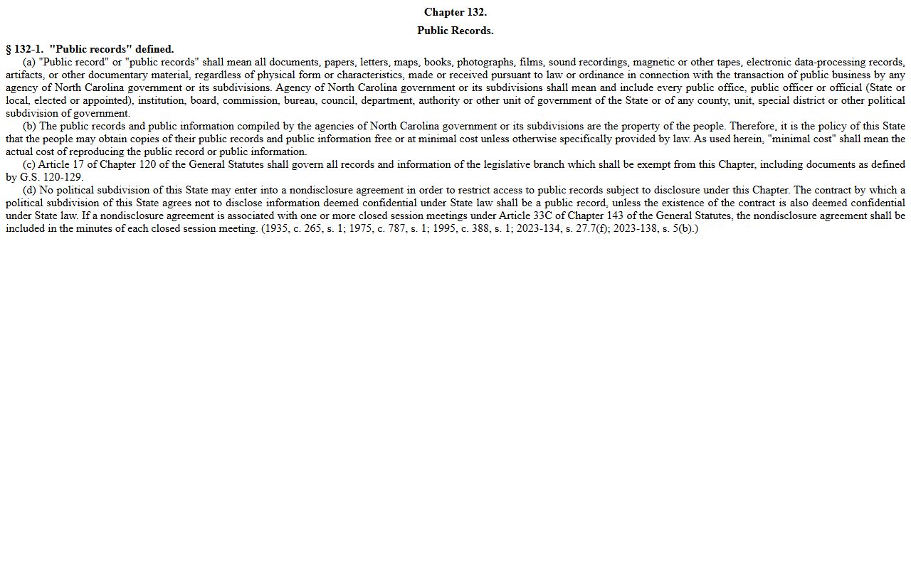 N.C.G.S. 132-1 public records definition for Mecklenburg County