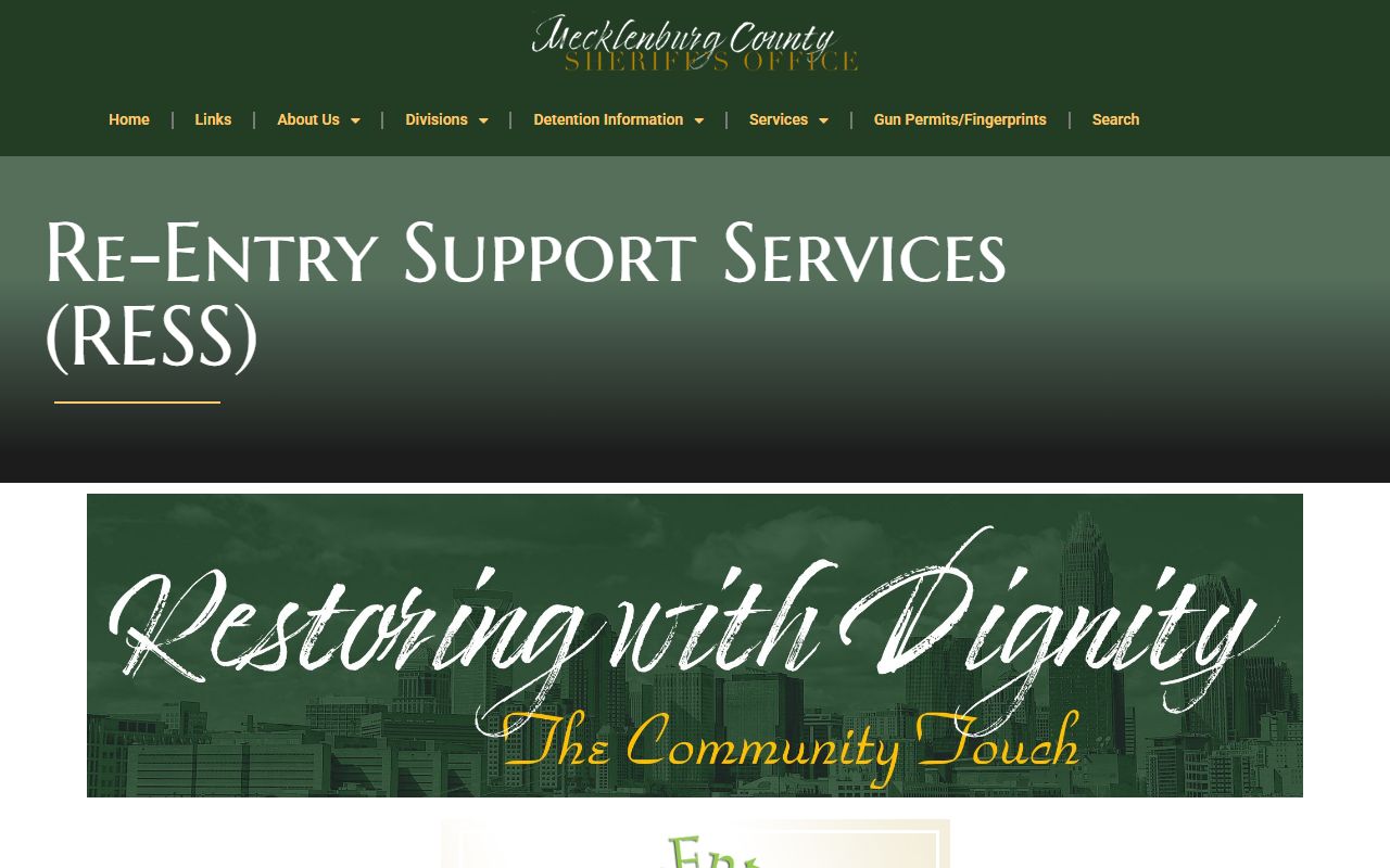 Mecklenburg County Sheriff Re-Entry Support Services page for released inmates