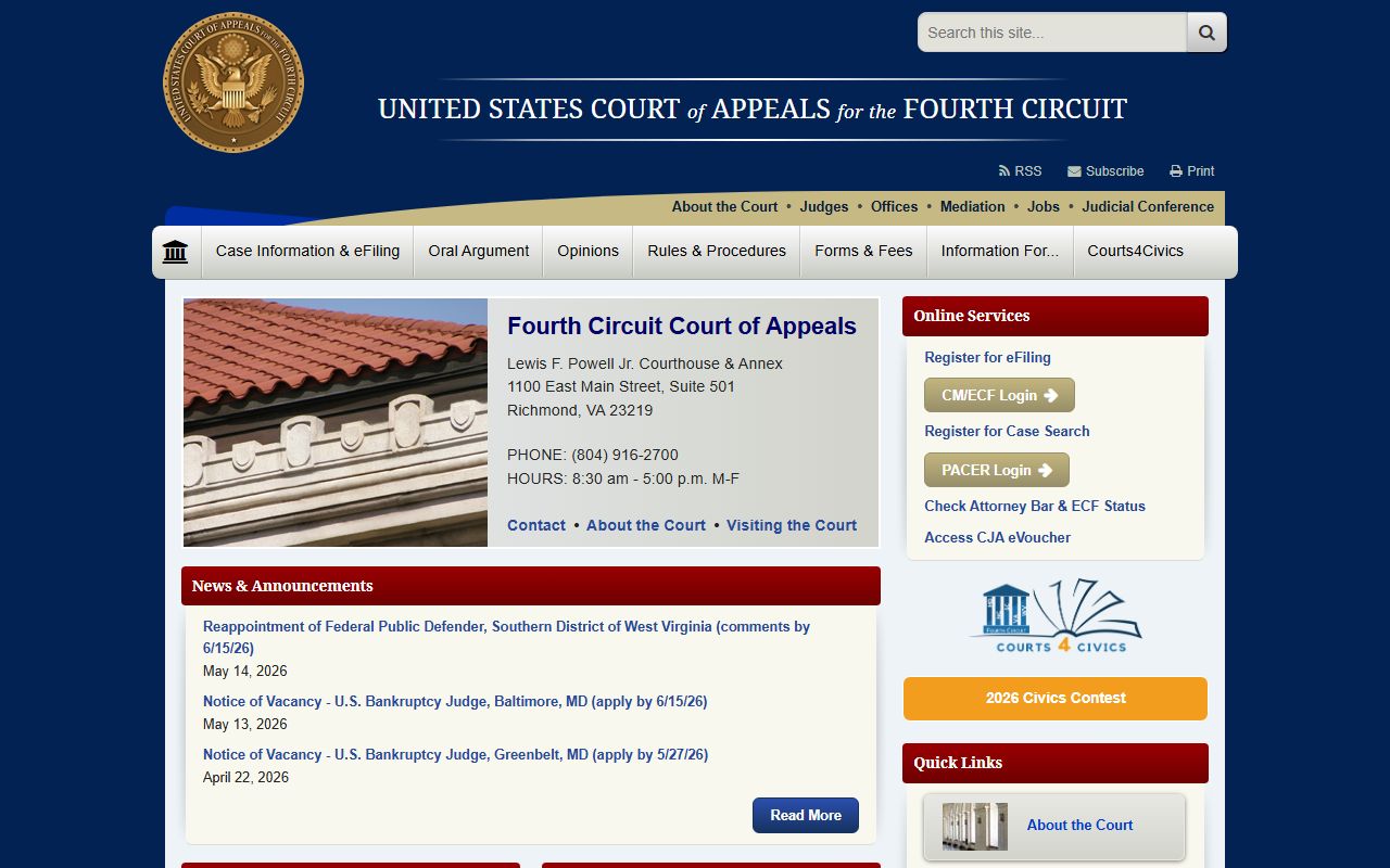 Fourth Circuit Court of Appeals page tied to Mecklenburg County federal warrants